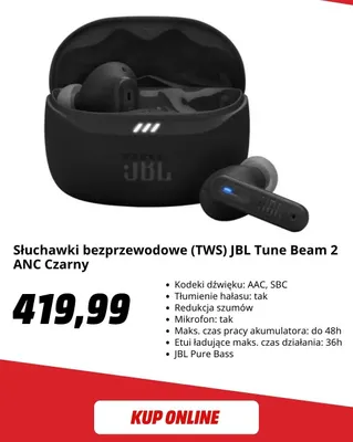Słuchawki bezprzewodowe (TWS) Jbl Tune Beam 2 Anc Czarny promocja w Media Markt