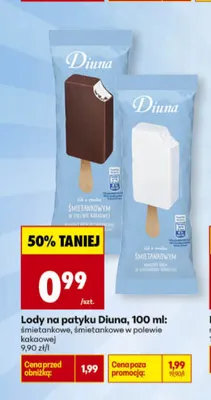 Lody na patyku Diuna śmietankowe w polewie kakaowej promocja w Biedronka