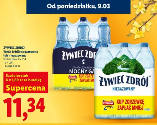 Woda źródlana gazowana 6x1,5l promocja w Lidl