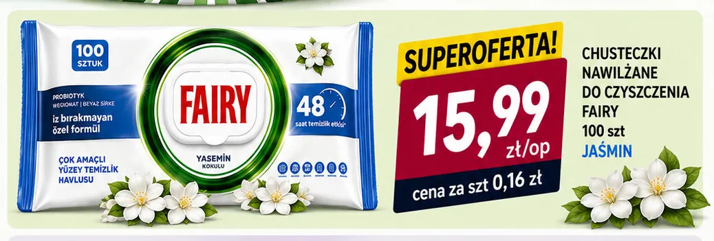 Chusteczki nawilżane do czyszczenia Fairy Jaśmin promocja w emma MARKET