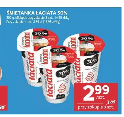 Śmietanka Łaciate 30% promocja w Stokrotka