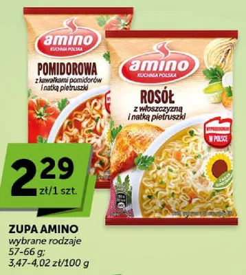 Zupa Amino pomidorowa z kawałkami pomidorów i natką pietruszki promocja w Euro Sklep