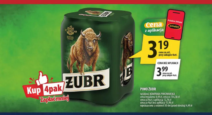 Piwo Żubr 4-pak promocja w Arhelan