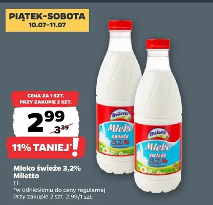 Mleko świeże 3,2% Miletto promocja w Netto