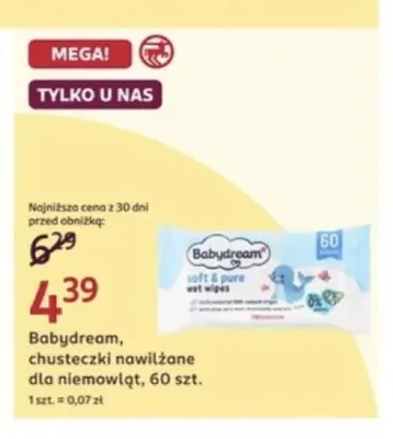 Chusteczki nawilżane dla niemowląt Babydream promocja w Rossmann