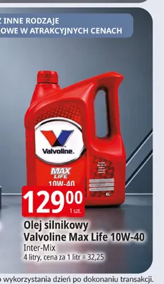 Olej silnikowy Valvoline Max Life 10W-40 Inter-Mix promocja w Leclerc