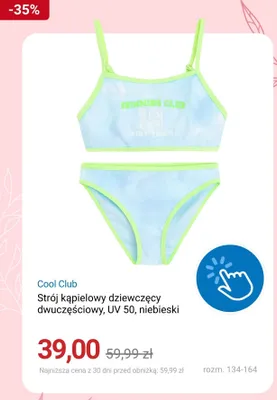 Strój kąpielowy dziewczęcy dwuczęściowy Cool Club UV 50 niebieski promocja w Smyk