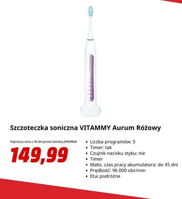 Szczoteczka soniczna VITAMMY Aurum Różowy promocja w Media Markt