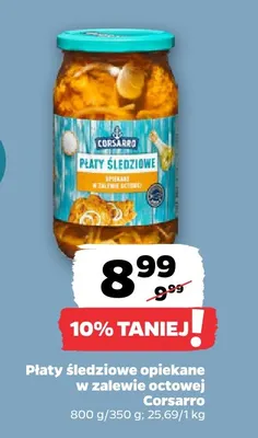 Płaty śledziowe opiekane w zalewie octowej Corsarro promocja w Netto