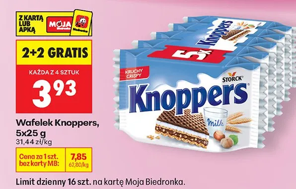 Wafelek Knoppers Milk 2+3 GRATIS promocja w Biedronka