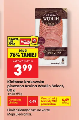 Kiełbasa krakowska pieczona Kraina Wędlin Select promocja w Biedronka
