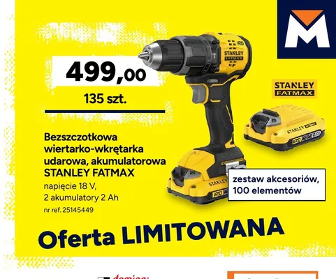 Bezszczotkowa wiertarko-wkrętarka udarowa akumulatorowa Stanley Fatmax promocja w Bricoman