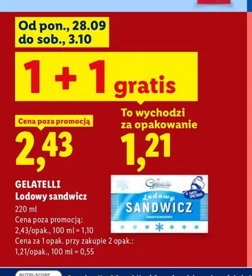 Lodowy sandwicz Gelatelli promocja w Lidl