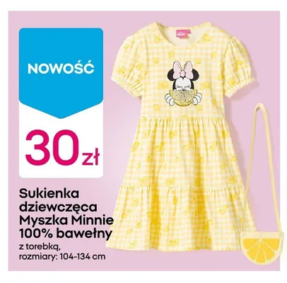 Sukienka dziewczęca Disney Myszka Minnie 100% bawełny z torebką promocja w Pepco