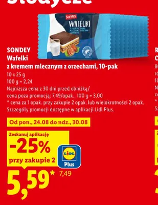 Wafelki z kremem mlecznym z orzechami Sondey 10-pak promocja w Lidl