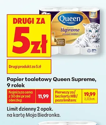 Papier toaletowy Queen Supreme 9 rolek promocja w Biedronka