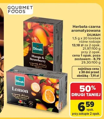 Herbata czarna aromatyzowana Dilmah Mango & Strawberry promocja w Carrefour Market