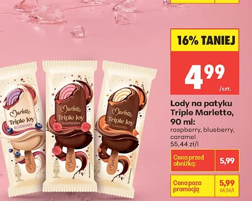 Lody na patyku Triple Marletto blueberry promocja w Biedronka