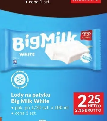 Lody na patyku Big Milk White promocja w Makro