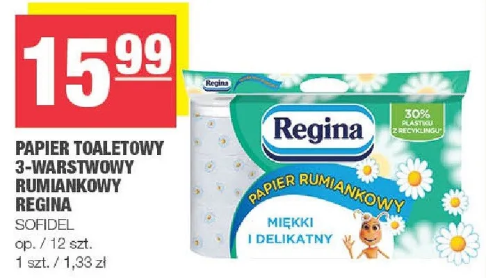 Papier toaletowy 3-warstwowy rumiankowy Regina promocja w SPAR