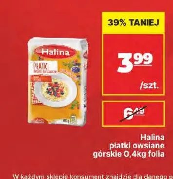 Płatki owsiane górskie Halina 0,4 kg folia promocja w API Market