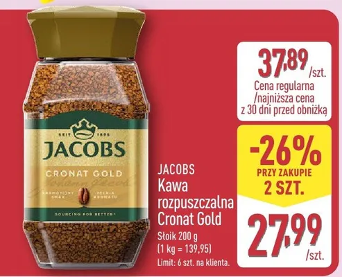 Kawa rozpuszczalna Cronat Gold promocja w Aldi