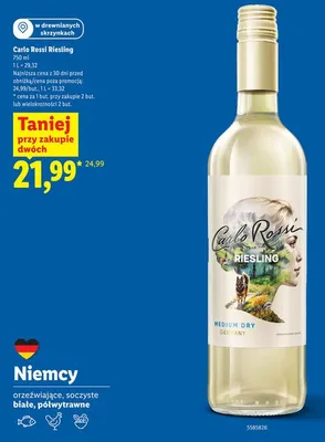 Wino białe półwytrawne Carlo Rossi Riesling promocja w Lidl