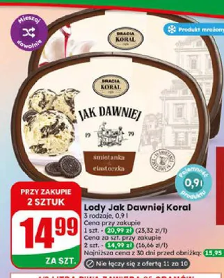Lody Bracia Koral Jak Dawniej śmietanka & ciasteczka promocja w Dino