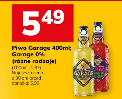 Piwo Garage 400ml; Garage 0% (różne rodzaje) promocja w Hitpol