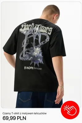 Czarny T-shirt z motywem łańcuchów Cropp promocja w Cropp