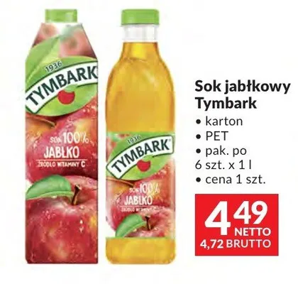 Sok jabłkowy Tymbark karton PET promocja w Makro
