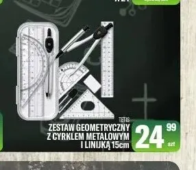 Zestaw geometryczny z cyrklem metalowym i linijką 15 cm Tetis promocja w Tomi Markt