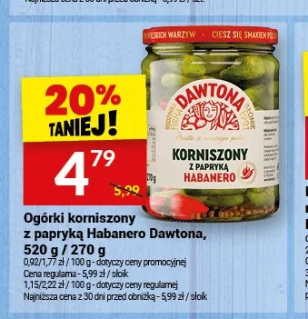 Ogórki korniszony z papryką Habanero Dawtona promocja w Twój Market