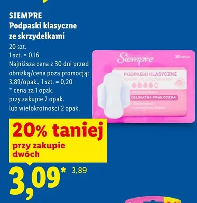 Podpaski klasyczne ze skrzydełkami Siempre promocja w Lidl