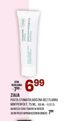 Pasta stomatologiczna bez fluoru Ziaja Mintperfekt promocja w Drogerie Natura