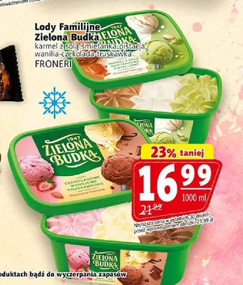 Lody familijne wanilia-czekolada-truskawka Zielona Budka promocja w Prim Market
