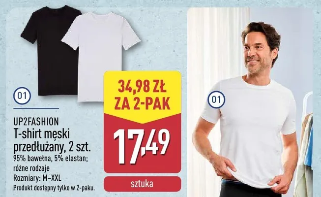T-shirt męski przedłużany, 2 szt. promocja w Aldi
