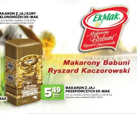 Makaron z jaj przepiórczych wstążka cienka cegiełka Ek-Mak promocja w Stokrotka