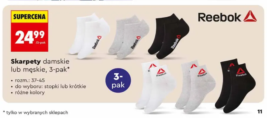 Skarpety męskie 3-pak Reebok promocja w Biedronka