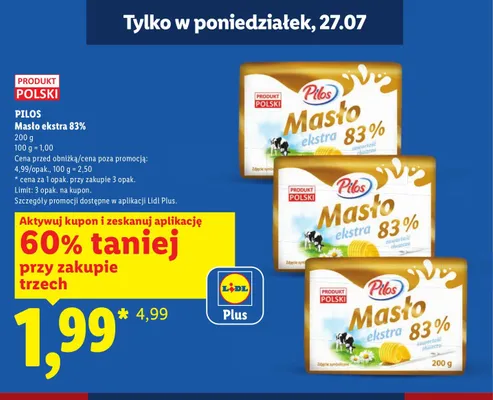 Masło ekstra Pilos 83% promocja w Lidl