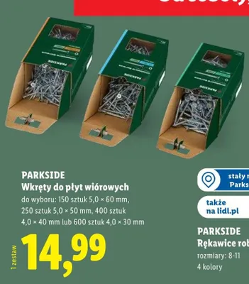 Wkręty do płyt wiórowych Parkside 150 sztuk 5,0x60 mm promocja w Lidl