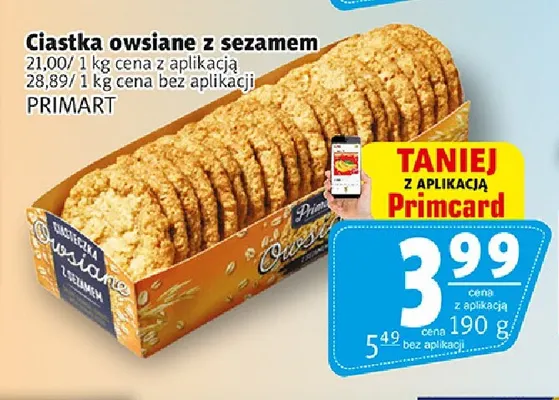 Ciastka owsiane z sezamem Primart promocja w Prim Market
