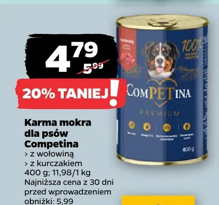 Karma mokra dla psów z wołowiną Competina promocja w Netto