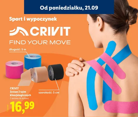 Taśmy kinezjologiczne Crivit 2-pak 5mx5 cm promocja w Lidl
