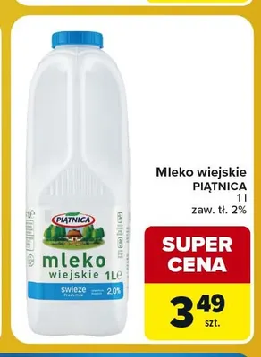 Mleko wiejskie Piątnica 2% promocja w Carrefour Express