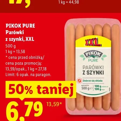 Parówki z szynki XXL Pikok Pure promocja w Lidl