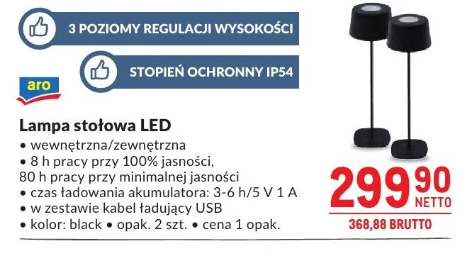 Lampa stołowa LED aro wewnętrzna/zewnętrzna black 2-pak promocja w Makro