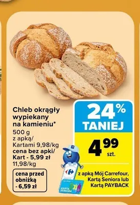 Chleb okrągły wypiekany na kamieniu promocja w Carrefour Market
