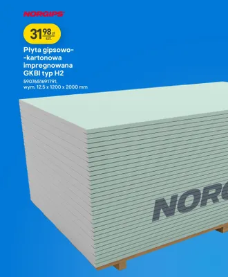 Płyta gipsowo-kartonowa impregnowana GKBI typ H2 promocja w Castorama