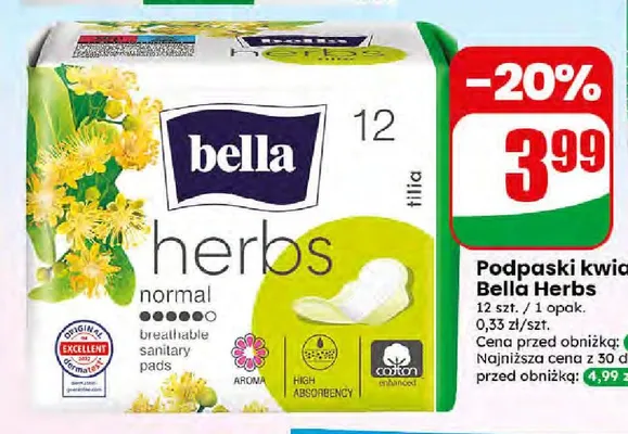 Podpaski normal Bella Herbs Tilia promocja w Dino
